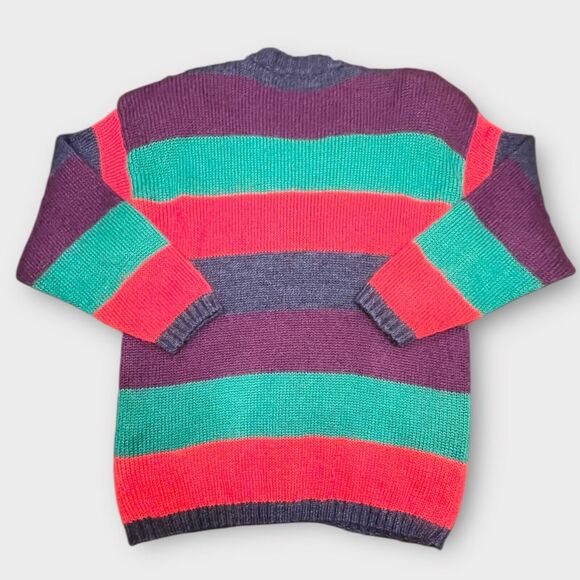 VTG "KNIT KNIT" Wide Multi Striped Mohair Blend Long Cardigan Sweater Size Large - Picture 2 of 5